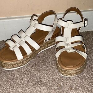 Women's White Strappy Espadrille Platform Sandals